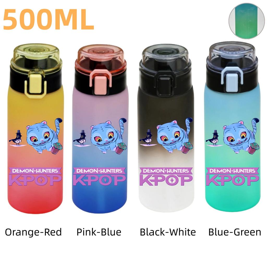500ML KPop Demon Hunters Plastic Anime Water Cup Has Scale Travel Office Gym Hiking Portable Drink Bottles Outdoor Sport Gifts