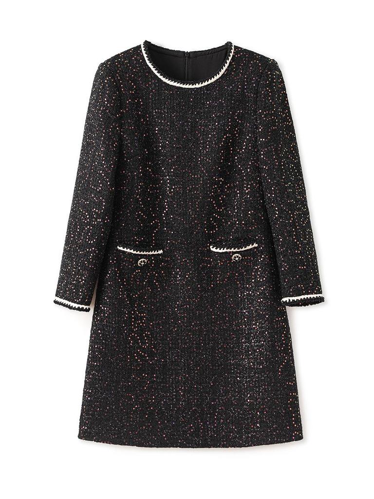 Winter Celebrity Sequin Tweed Dress for Women