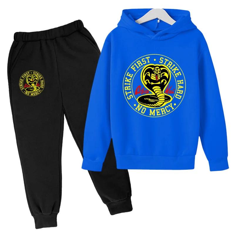 Весна и Осень Новый костюм с худи Cobra Kai Детские худи и штаны Комплект из двух предметов Детская одежда 4-14 лет Девочки Мальчики Одежда