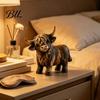 Detailed Pastoral Home Accessories Farmhouse Highland Cow Figurine, Resin Scottish Bull Statue, Rustic Chic Animal Theme Room Decor Tabletop Ornament,