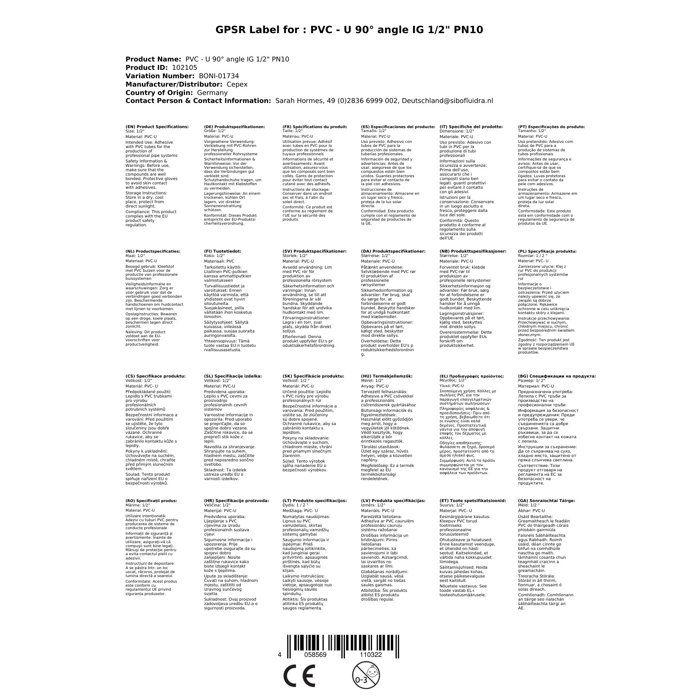 PVC-U 90° Elbow 1/2 Inch - Threaded Fitting