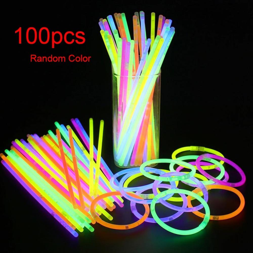 100PCS Random Color Glow Sticks Plastic Colorful Glowing Stick Wedding Party
