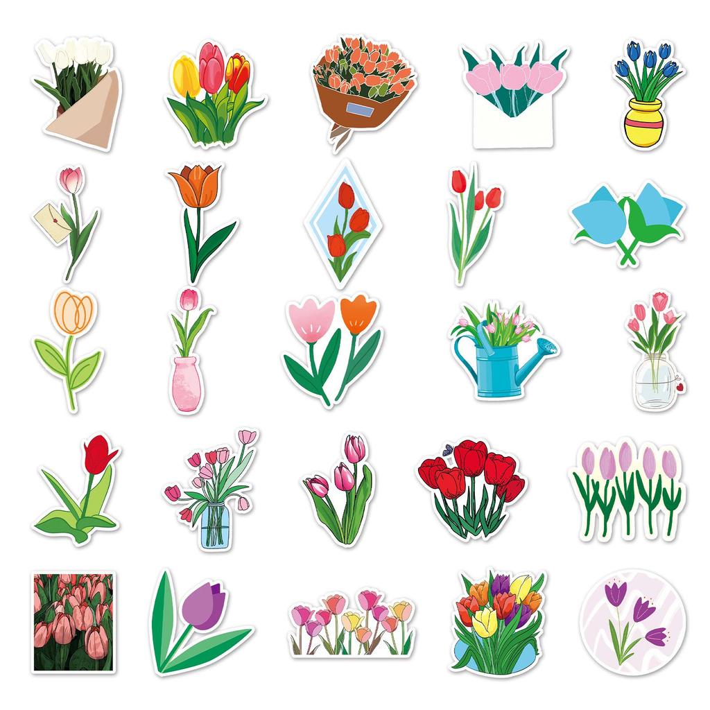 50 шт. Водонепроницаемые наклейки «Цветок тюльпана» для блокнотов и декора канцелярских принадлежностей