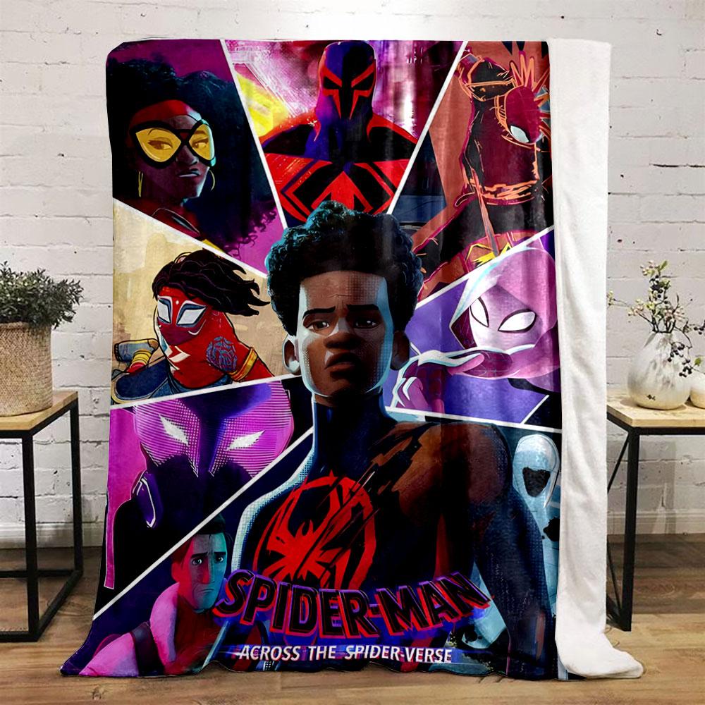 Various Spider-People in unique suits and styles forming a dynamic collage. for all seasons blanket lunch break throw gift