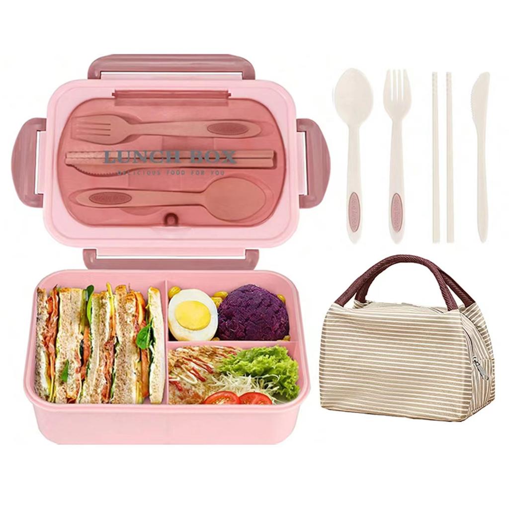 Bento Box for Adult, 1200 ML Lunch Containers, LeakProof Lunch Box with Utensils,3 Compartment Bento Box Microwave Safe