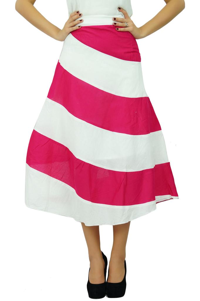 Bimba Women's Spiral Summer Midi Skirt A Line Boho Chic Skrit With Side Zip