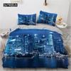 Комплект пододеяльника «Городской ночной вид» Ярко освещенная ночная сцена Комплект постельного белья для подростков взрослых Размер «Квин» Мягкий пододеяльник из микрофибры
