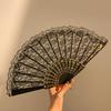 Lace Rose Flower Folding Fan Vintage Lightweight Portable Summer Hand Held Fan Decoration Dance Performance Props Party Accessories