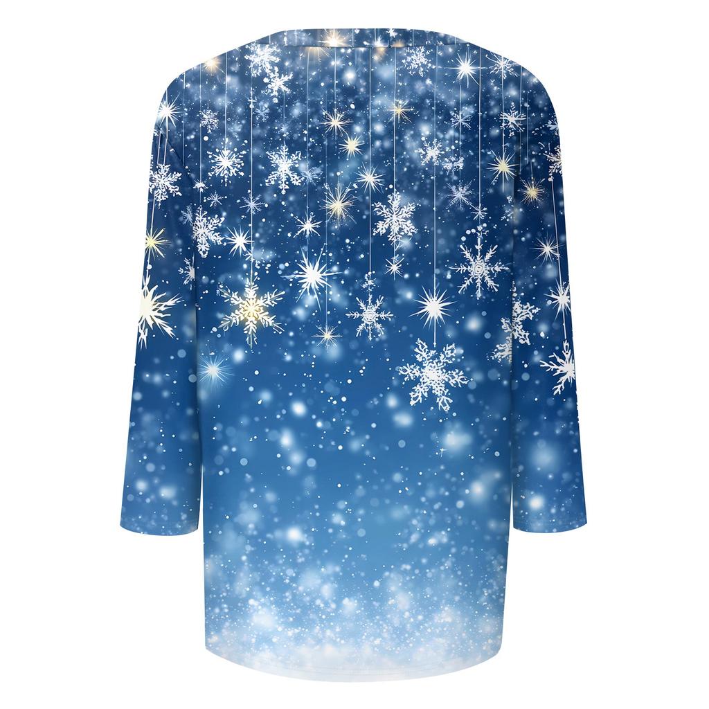 Women's T Shirt CHristmas Print 3/4 Sleeve Daily Weekend Fashion Basic V- Neck Regular Top