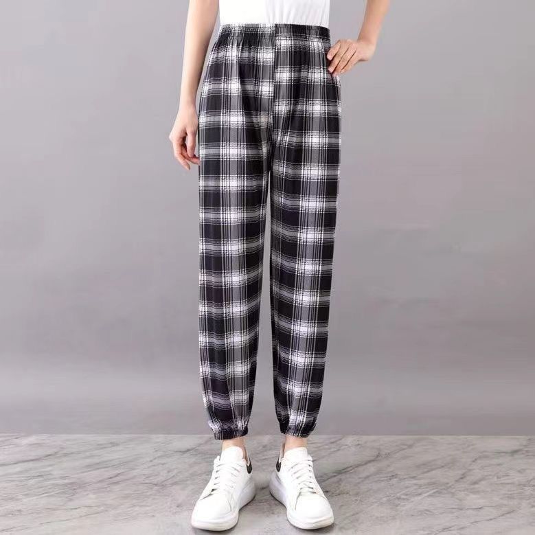 Летние женские брюки с цветочным принтом, брюки-шаровары для мам, брюки с обтачкой ног, эластичные летние брюки больших размеров