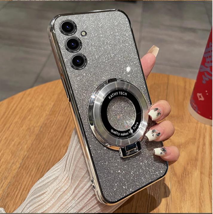 Роскошный чехол для беспроводной зарядки MagSafe для iPhone 11 12 13 14 15 Pro Max Plus с блестками, магнитным кольцом-подставкой, прозрачная крышка