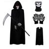 Halloween Scary Costume Grim Reaper Costume for Boys Kids Costume with Glowing Red Eyes with Gloves Mask