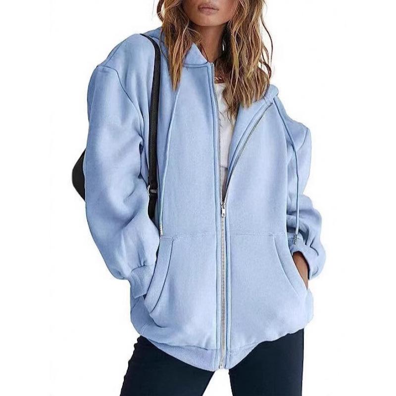2025 Unisex Fleece Hooded Cardigan Sweatshirt - Solid Color Sports Top for Autumn/Winter
