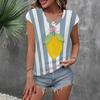Летняя новая женская футболка в стиле ретро с полосатым 3D колор-блоком, V-образным вырезом и узкими рукавами
