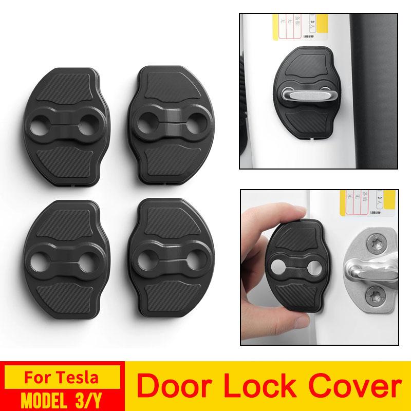 USVOTOV Car Door Lock Buckle Protection Cover for Tesla Model 3 YL Y Juniper 2025 2026 Anti-Collision Shock Trim Accessories