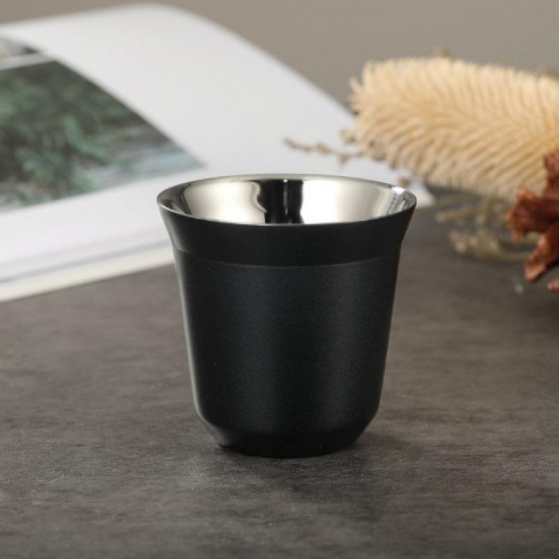 80 мл Новая простая чашка с плоским дном из нержавеющей стали с двойными стенками, изолированная кофейная чашка, высококачественные однотонные чашки для воды, товары для дома