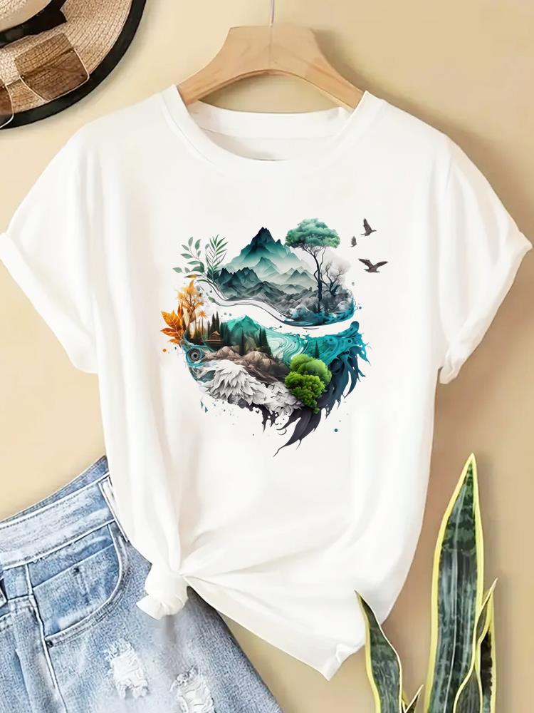 (Азиатский размер) Футболка в милом цветочном стиле Модная женская футболка Топ Одежда Повседневная с принтом Женская Графическая с коротким рукавом