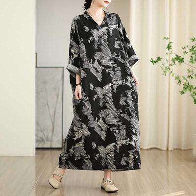 Красочное дорожное платье с V-образным вырезом в стиле ретро, длинная юбка, хлопок-лен