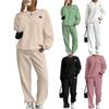 Women's Fashion Color Round Neck Long Sleeve Top Elastic Waist Casual Pants Set