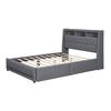 Upholstered Bed, 140 x 200cm, No Mattress, App-Controlled LED Light, Bed with Drawers Featuring Power Outlets and USB Ports, Built-In Storage