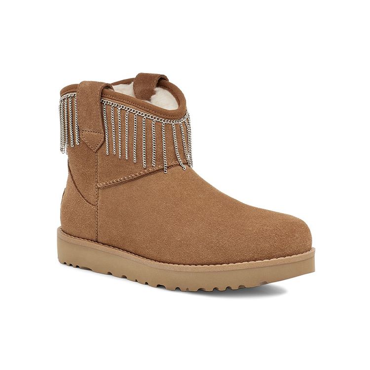 UGG Классические мини-сапоги с бахромой, теплые и удобные, женские зимние сапоги, коричневые 1127454-CHE
