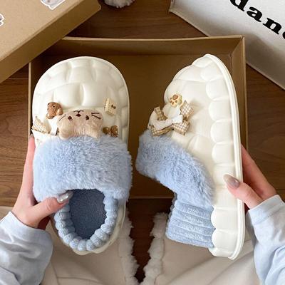 Женские водонепроницаемые комнатные тапочки Petal: Зима, Закрытая пятка, Без запаха, Теплый плюс бархат, ЭВА, Съемный, Толстый хлопок.