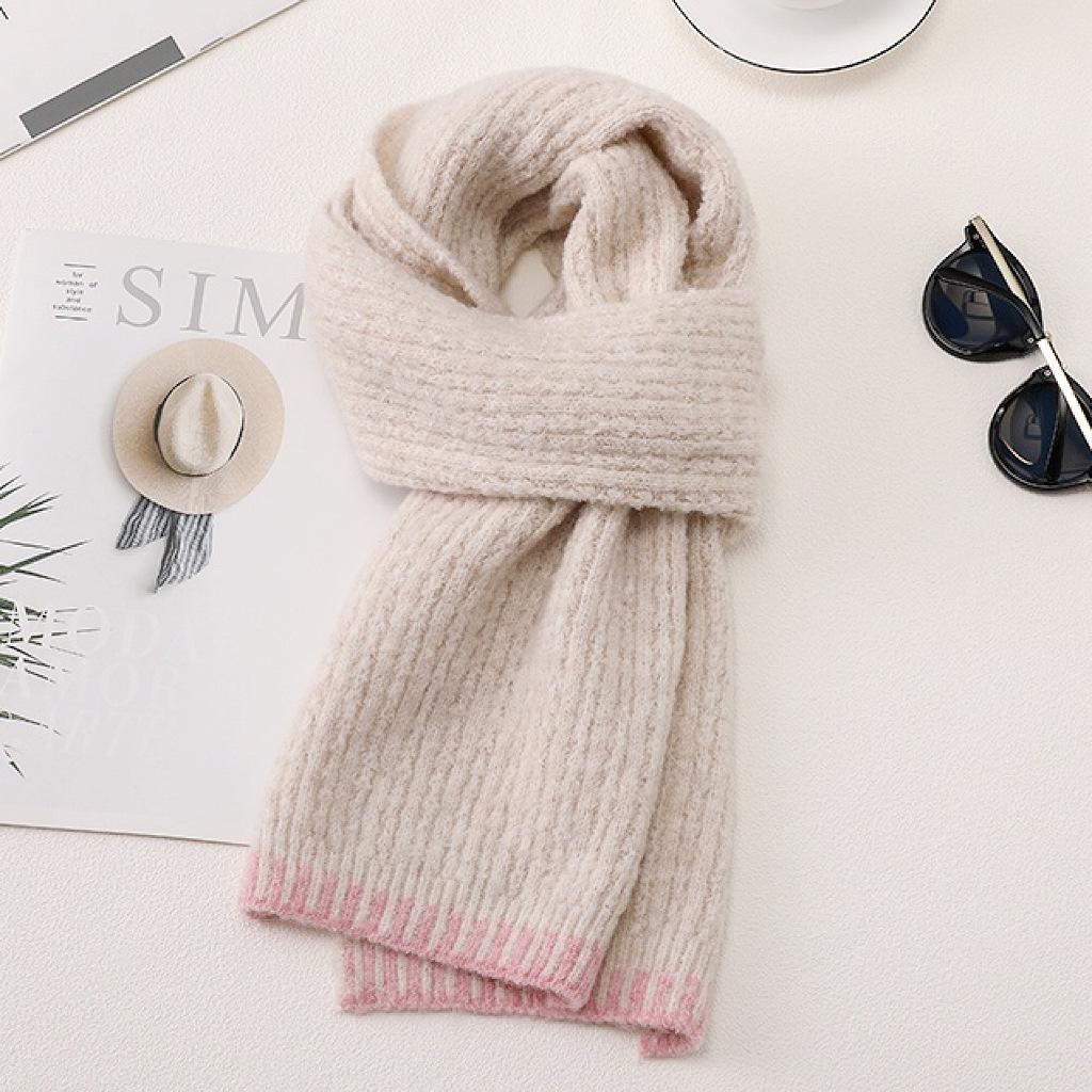 Knitted wool scarf women's winter Korean high-end sense solid color versatile thickened soft waxy warm cold neck protection scarf men