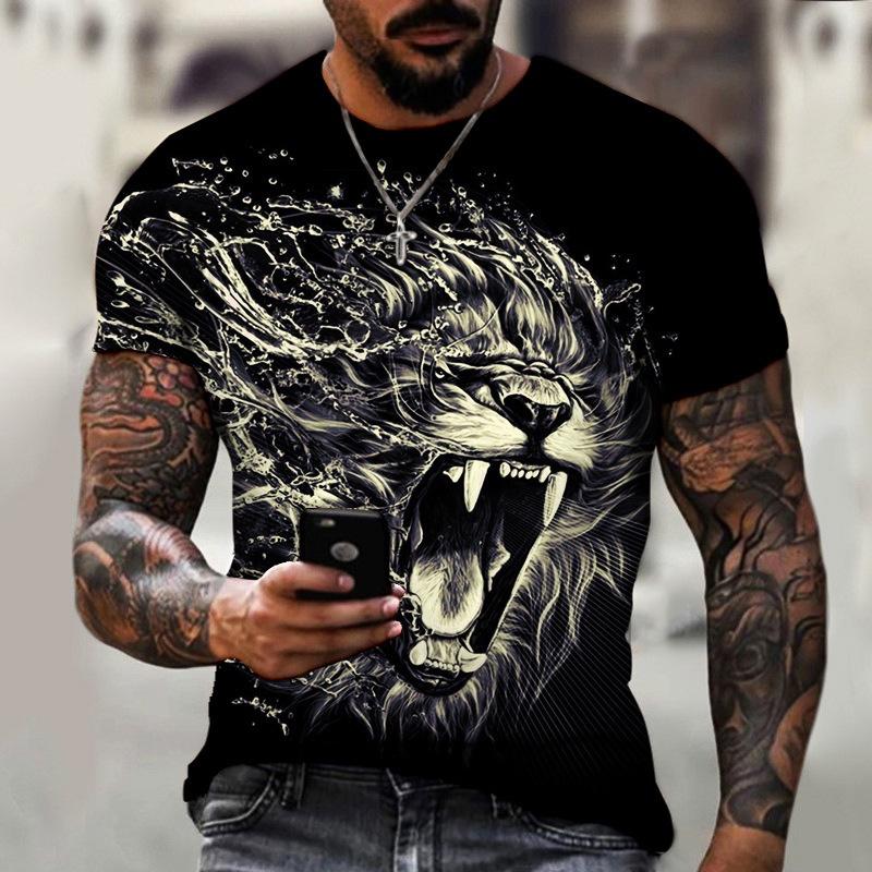 Tamanho Grande XXS-6XL Harajuku Dos Homens Camiseta 3D Leão Estampa Nova Moda Verão Roupa De Rua Gola Redonda Manga Curta Blusa