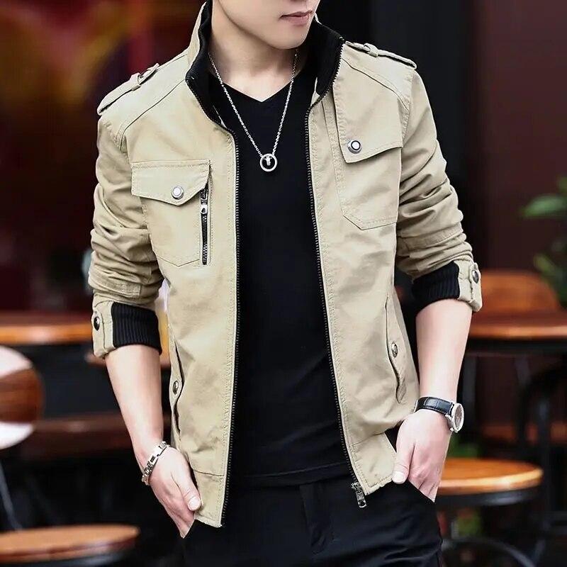 Simple British Style Warm Windproof Mens Fashion Cargo Bomber Baseball Jacket Coat Casual Daily Outerwear