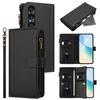 Кожаный чехол для Sony Xperia 1 VII с 9 отделениями для карт, кошельком на молнии, подставкой, чехлом для телефона и ремешком на запястье