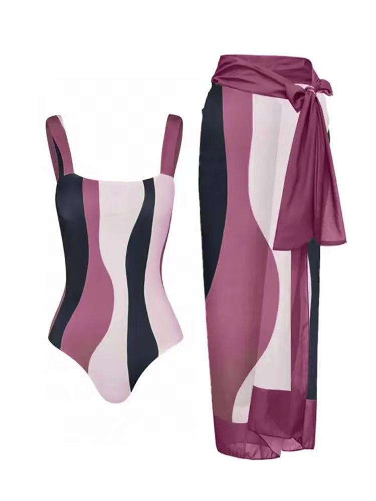 European & American Conservative Bikini Swimsuit Set with Sun Protection Gauze Skirt for Women - Perfect for Beach Vacations & Hot Springs