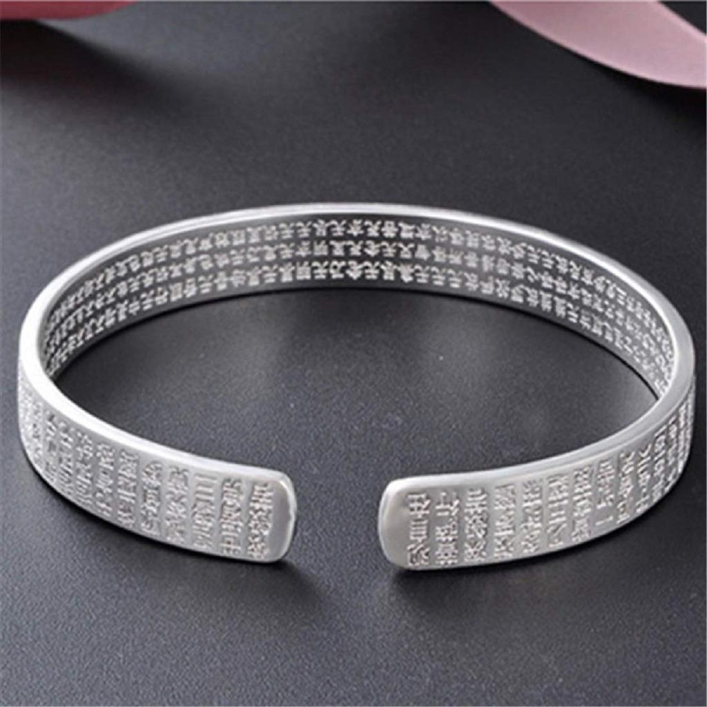 Браслет для мужчин и из нержавеющей стали с гравированным амулетом «Сердце лотоса» универсального размера подарок женщинам, серебристый, стальной, цветок, сутра, браслет-манжета, браслет, толстый, браслет,