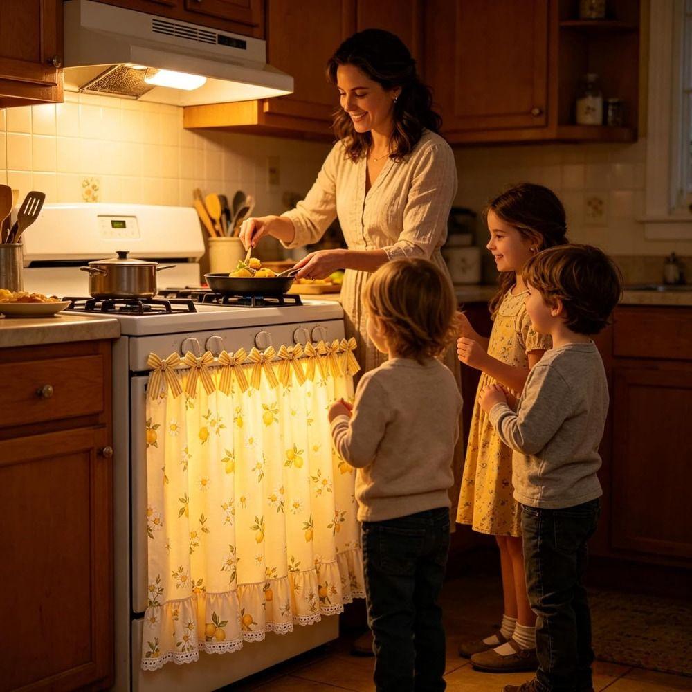Cotton Blend Stove Cover Skirt Charming Farmhouse Stove Skirt Rustic Oven Curtain  Kitchen Decor