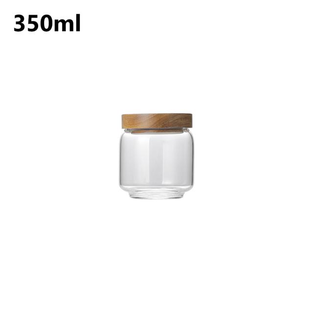 Банка для хранения продуктов питания Деревянная крышка Стеклянная герметичная канистра Кухонные бутылки для хранения Банки Контейнер для пищевых продуктов Зерна Зерна Контейнеры для банок для конфет