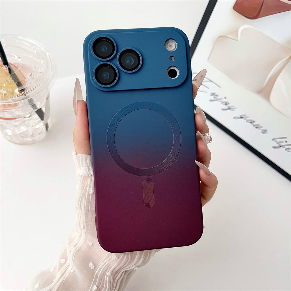 Магнитный Чехол для Телефона с Градиентным Цветом Для iPhone 17 16 15 14 Plus 13 12 11 Pro Max Для Беспроводной Зарядки Magsafe Мягкий Силиконовый Чехол