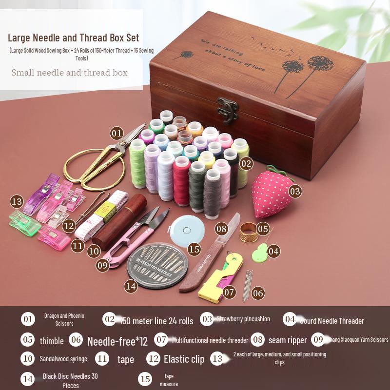 High-Quality Solid Wood Sewing Box: Complete Needle & Thread Set for Home, Weddings, Dorms