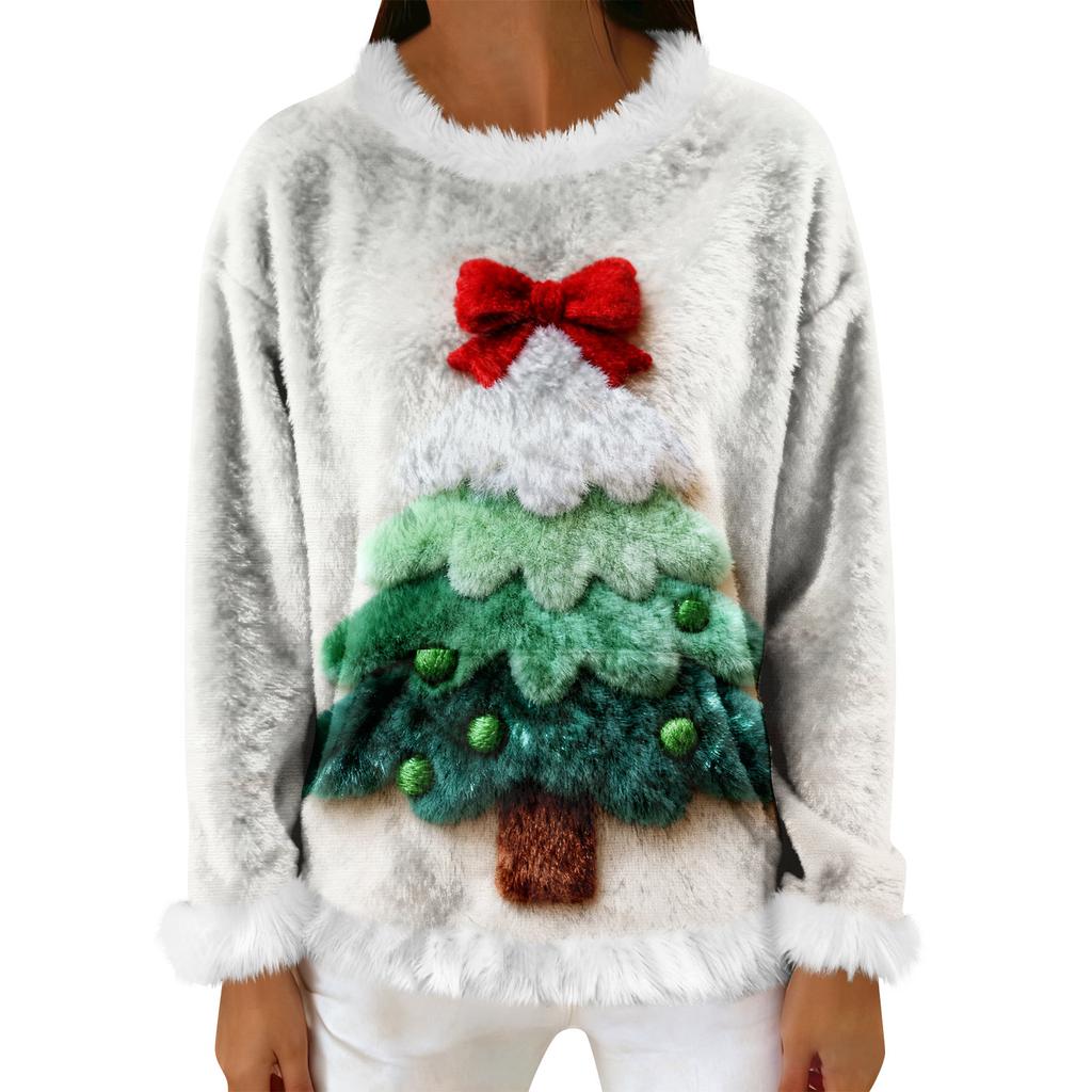 Women's Casual Fleece Sweatshirt  Long-Sleeve Round  Neck Casual Comfortable Loose-Fit Lightweight Women's Flannel Sweatshirt