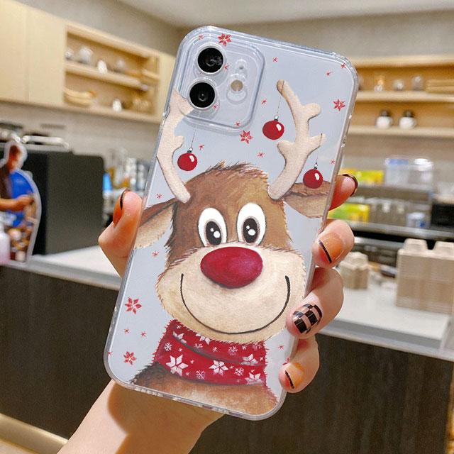 Рождественские подарки на Новый год чехол с изображением лося для iPhone 14 11 12 Pro 13 Pro Max XR XS X 6s 7 8 Plus SE 2020 13 Mini Роскошный прозрачный чехол