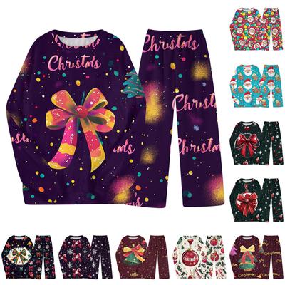 Комплект из двух предметов для взрослых, топ с круглым вырезом и длинными рукавами, эластичные брюки, пижамный комплект, костюм для отдыха