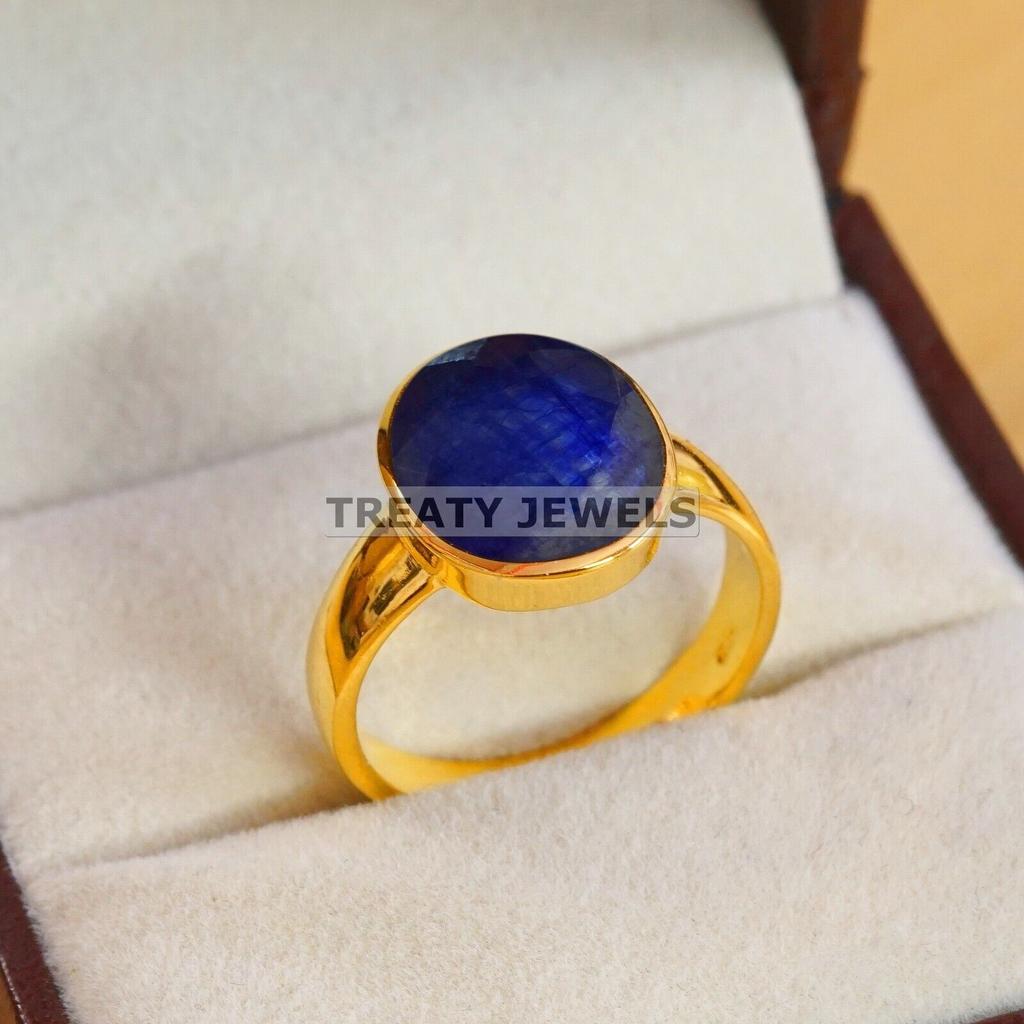 Blue Sapphire Oval Cut With 925 Sterling Silver Gold Plated Ring For Men #B580 JL375686462974