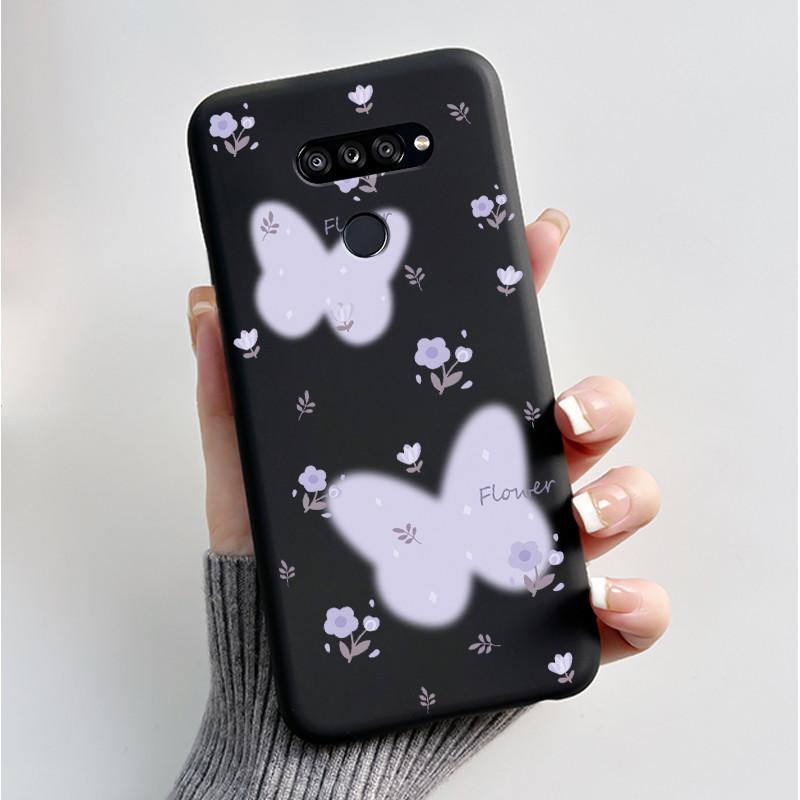 Soft Case For LG K50S K40S Phone Case LMX540HM LM-X540 LMX430HM LM-X430 Fashion Butterfly Flower Black Silicone Bumper Cover