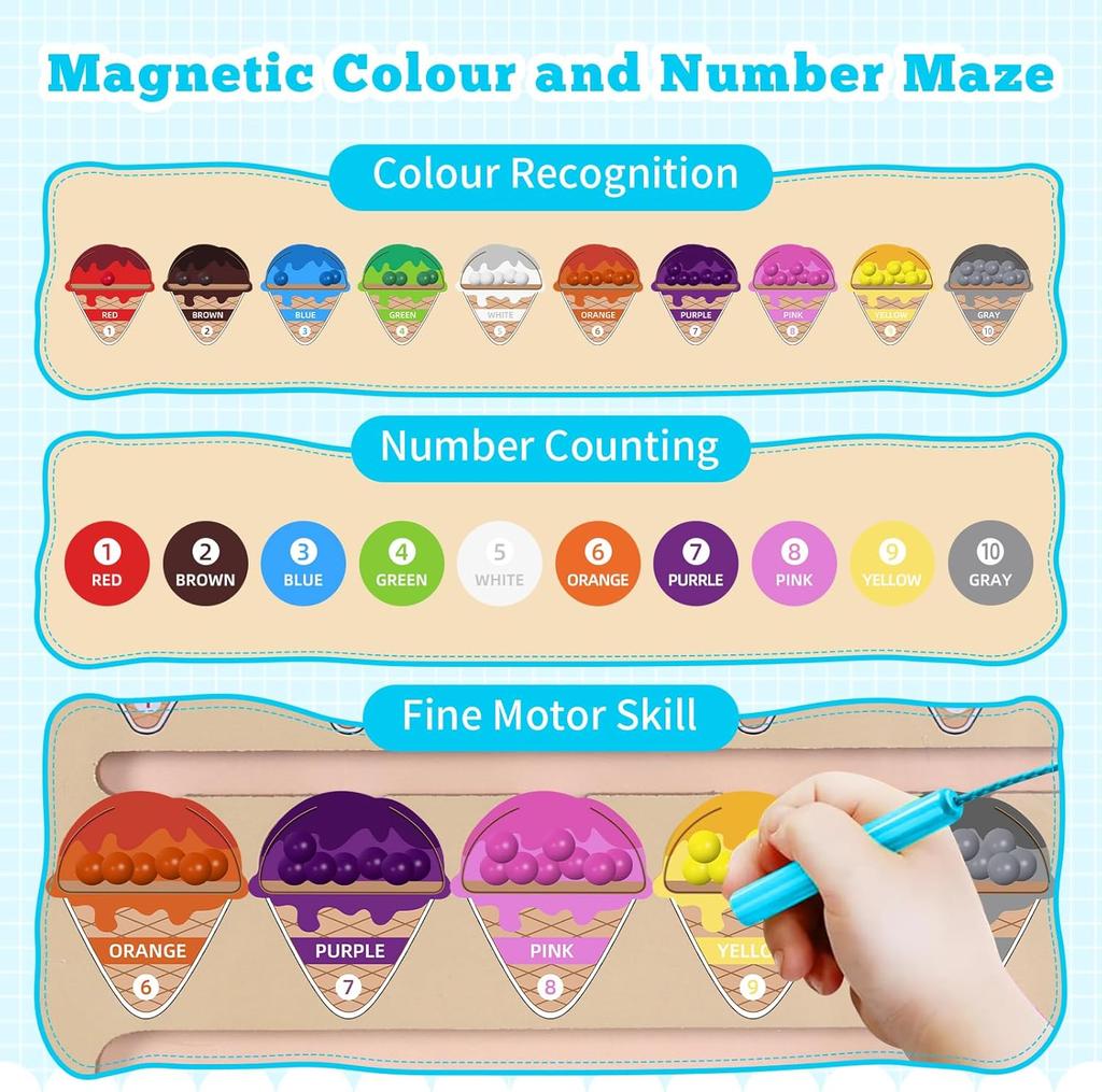 Montessori Toy from 3 Years, Magnetic Game Labyrinth Toy Busy Board, Wooden Toy Numbers and Colours Learning Toy Motor Skills Toy from 3-6 Years