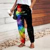 Women Multicolored Printing Pants Lace Up Elastic Waist Loose  Trousers Casual Long Pants Trousers with Pockets