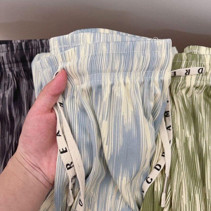 1 шт., свободные брюки из ледяного шелка на завязках, повседневный стиль, эластичная резинка на талии, весна-лето, пижама, облегающая домашняя одежда, окрашенная в технике тай-дай