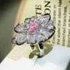 Pink Diamond Flower Ring Women's Open Ins Simple Temperament Full Diamond Micro Inset AAA Zircon Niche Design Style