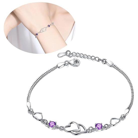 Women Bracelet Heart To Heart Cubic Zirconia Birthstone Alloy Bracelet Christmas Gifts Wrist Accessory