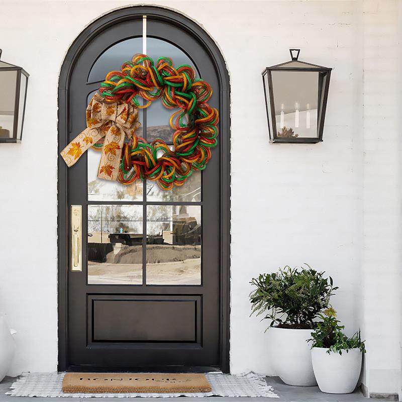 Vibrant Thanksgiving Maple Leaf Bow Decor Wreath For Home And Door Display