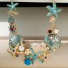 Exaggerated Women Necklace Ocean Theme Starfish Coral Shell Faux Pearl Rhinestone Decor Adjustable Length Lady Vacation Beach Neck Jewelry