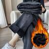 Осенние утолщенные теплые джинсы, женские однотонные свободные прямые широкие джинсы, женские зимние модные винтажные джинсовые брюки 30215