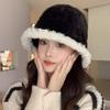 Autumn and Winter Hat Women's Plush Bucket Hat Women's Face Small Knitted Basin Hat Winter Warm Bucket Hat
